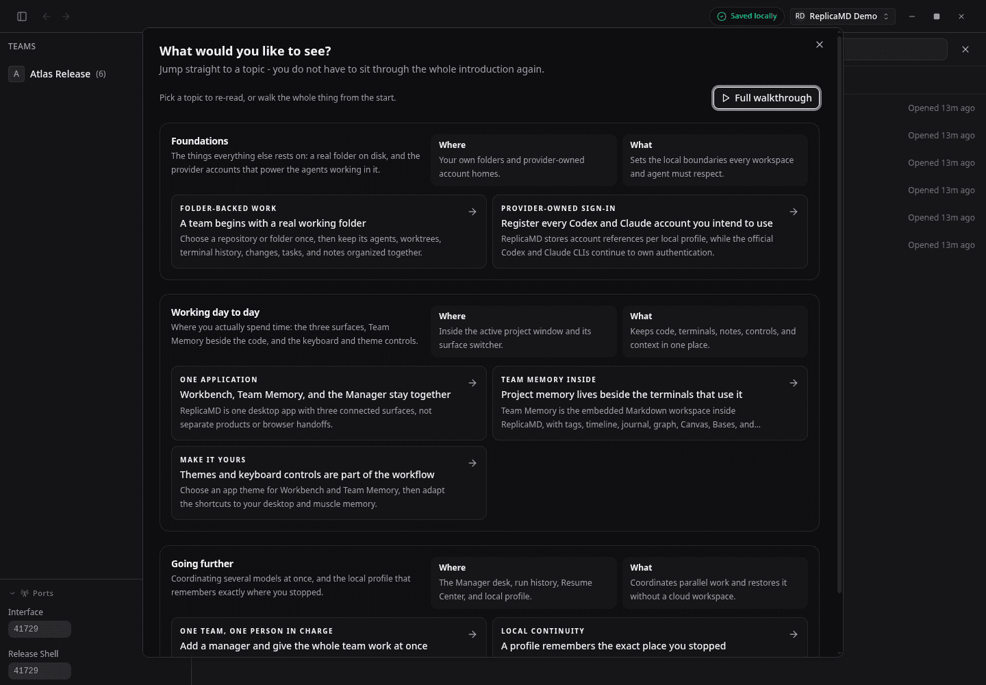 The introduction browser groups Foundations, Working day to day, and Going further with explicit Where and What summaries.