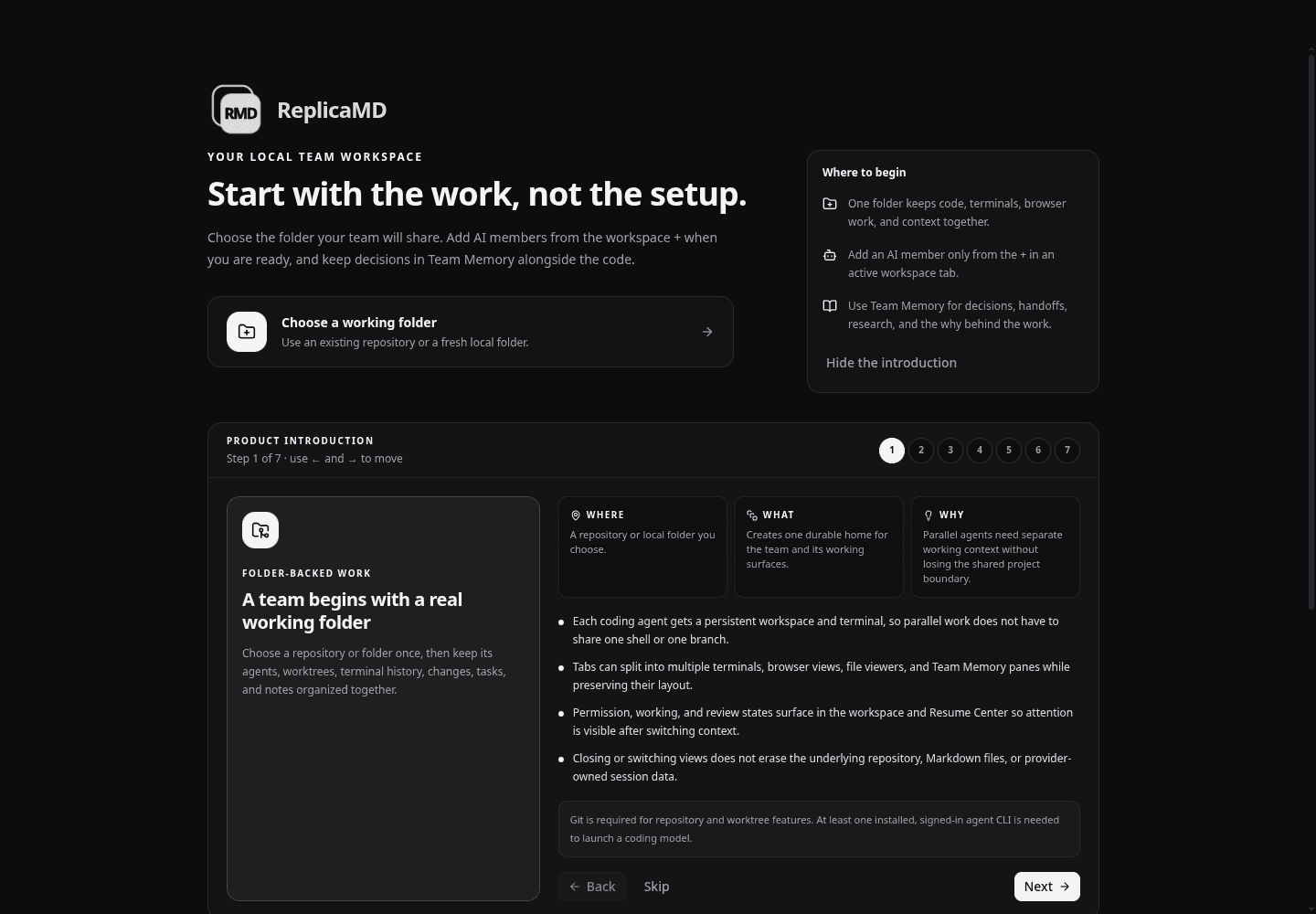 The first introduction step identifies where folder-backed work lives, what it contains, and why that boundary matters.